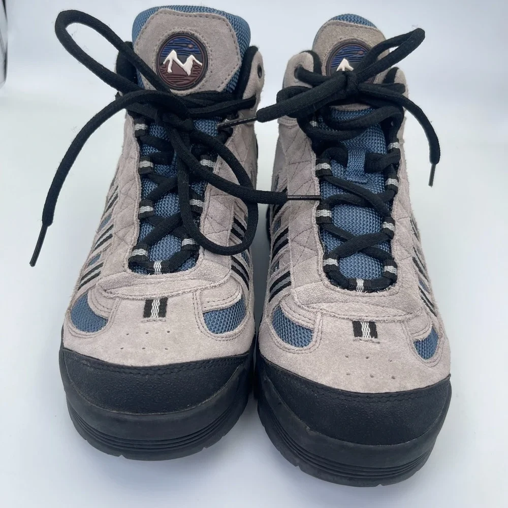 Nevados Ankle Top Hiking Boots Mens Size 9.5 Beige Blue Suede Trail Granola Girl
